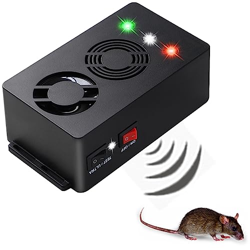 Angveirt Under Hood Rodent Repeller Battery Operated Rodent Pest Repellent Mouse Rat Repeller Electronic Ultrasonic Mice Repeller with Strobe Lights Deterrent Under Hood Animal Repeller
