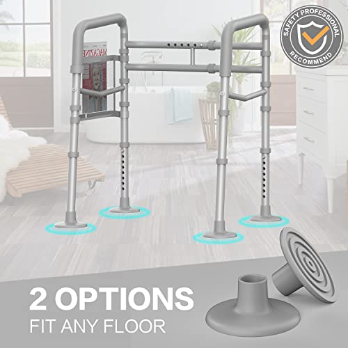 Agrish Stand Alone Toilet Safety Rail - [Adjustable Design] Medical Assist Grab Bar for Elderly Handicap Pregnant, Folding Toilet Frame Handrails (Silver Grey)