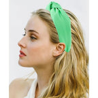 VELSCRUN Green Beige Wide Knotted Headbands for Women Girls Hair 2 Pack Satin Solid Simple Women Fashion Headband Non Slip Head Bands Elastic Hair Band Womens Sisters Hair Accessories
