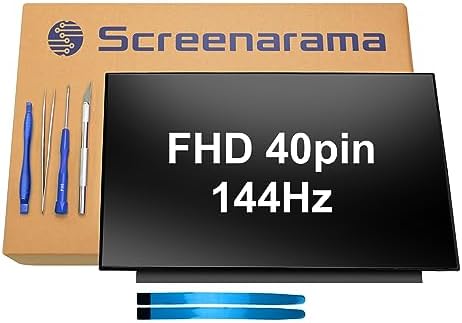 SCREENARAMA New Screen Replacement for Lenovo Legion 5-15ARH05 5-15ARH05H 5-15IMH05 5-15IMH05H 82B5 82B1 82AU 81Y6 82CF, FHD 1920x1080, 40pins, 144Hz, IPS, Matte, LCD LED Display with Tools