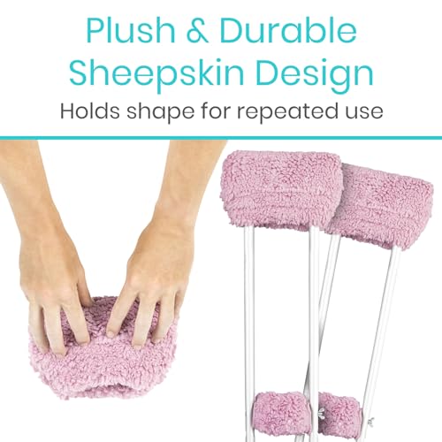 Vive Sheepskin Crutch Pads & Hand Grips for Adults, Kids, Crutches, Armpits - Accessories Knee Scooter Foot Injuries Pillow for 5ft Medical 6 feet Youth Padding Arm Underarm Folding Walking Crutches