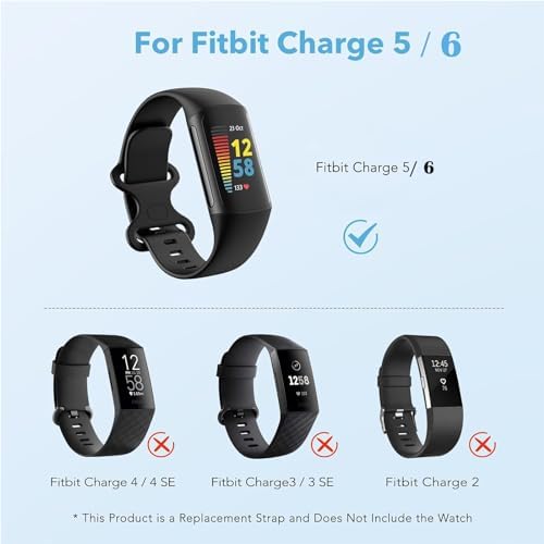 2 Pack Waterproof Bands Compatible with Fitbit Charge 5 / Fitbit Charge 6 for Women Men, Classic Soft Sports Replacement Wristbands for Women Men (Large 7.1''-9.1'', black/grey)
