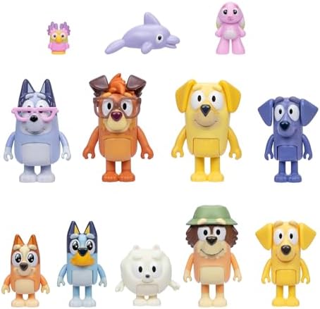 Bluey Super Fan Set, Includes Twelve 2-2.5" Figures, Bingo, Chattermax, Grey Dancer, Floppy Bunny, Lucky, Nana, Jean-Luc Johnny, Lucky's Dad, Joff, Pom Pom & Grandad - 12 Pk | Amazon Exclusive