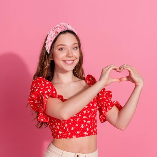 Valentine's Day Headbands for Women Love Letter Rhinestone Pink Headband Pink Jeweled Gem Crystal Knotted Headbands Valentines Hair Accessories Gifts(Letter Love Pink)