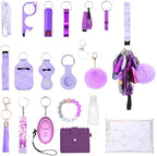 AMIR Safety Keychain Set for Women, Wristlet Strap Keychain with Personal Alarm and Pom Pom Accessories Kit, Gifts for Women and Girls (Purple)