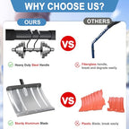 Snow Shovel for Driveway, Heavy Duty Aluminum Snow Removal Shovel - 67" Long Handle Ergonomic Metal Snow Push Shovel, Portable for Car Trunk Home Garage Backyard Walkway Parking