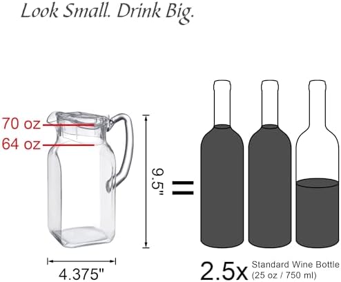 Amazing Abby - Quadly - 2-Pack Acrylic Pitcher (64 oz), Clear Plastic Water Pitcher with Lid, Fridge Jug, BPA-Free, Shatter-Proof, Great for Iced Tea, Sangria, Lemonade, Juice, Milk, and More