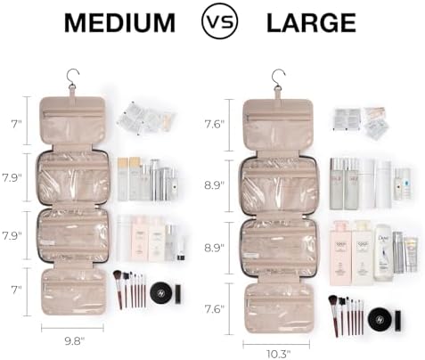 BAGSMART Large Toiletry Bag Travel Bag with Hanging Hook, Water-resistant Makeup Cosmetic Bag Travel Organizer for Accessories, Shampoo, Full Sized Container, Toiletries