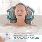 SetSail Bath Pillow, Relaxing Bath Pillows for Tub Neck and Back Support Soft 4D Breathable Air Mesh Ergonomic Bathtub Pillow with 6 Strong Suction Cups and Hook Luxury Bathroom Accessories,Grey