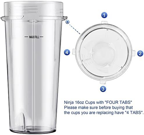 2-pack Blender Replacement Parts Single Serve 16oz cups with Sip & Seal Lids Compatible with Ninja Blenders