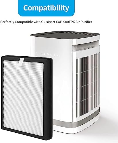 4-Pack CAP-500 True HEPA Replacement Filter Compatible with Cuisinart CAP-500FPK Purifier, 3-in-1 Filtration