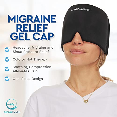 Migraine Relief Cap Ice Head Wrap Headache and Migraine Hat | Headache Relief with Hot/Cold Gel Head Ice Pack with Face and Eye Headache Mask Compress Black