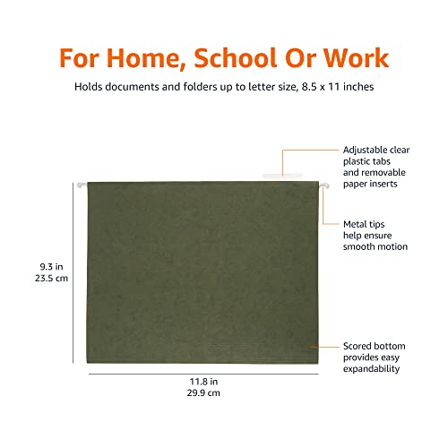 Amazon Basics Hanging Organizer File Folder, Letter Size, Green - Pack of 25