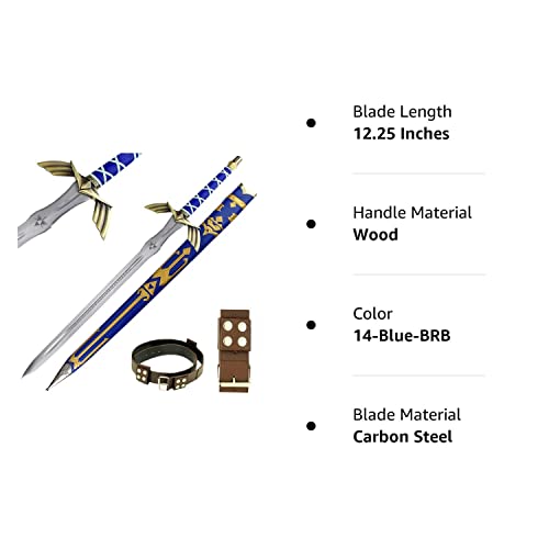Legend of Zelda FULL TANG Carbon Steel Master Sword SHARPENED Skyward Limited Edition Deluxe w Belt, 14-Blue-BRB