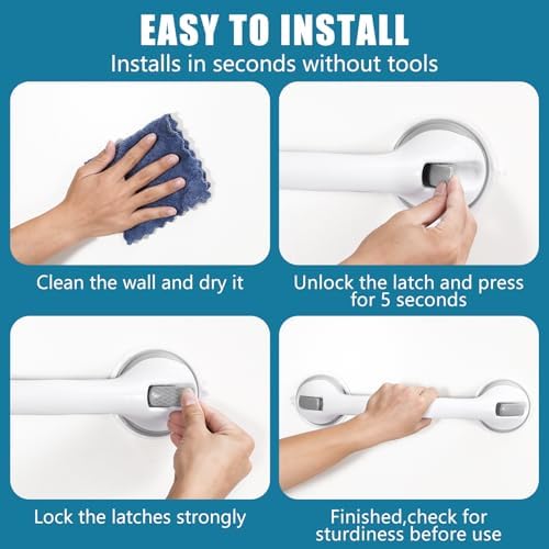 Grab Bars for Bathtubs and Showers, 16 Inch Shower Handle Heavy Duty Suction Cup Grab Bars for Shower Chair, Bathroom Safety Bar for Elderly (White 1 Pack)