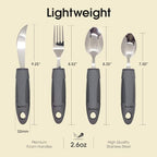 BUNMO Adaptive Utensils for Elderly, Arthritis, Weak Hand Grip & Handicapped | 4 Piece Set | Convenient Travel Pouch | Lightweight | Easy Grip Handles | Stainless Steel | Eat Independently