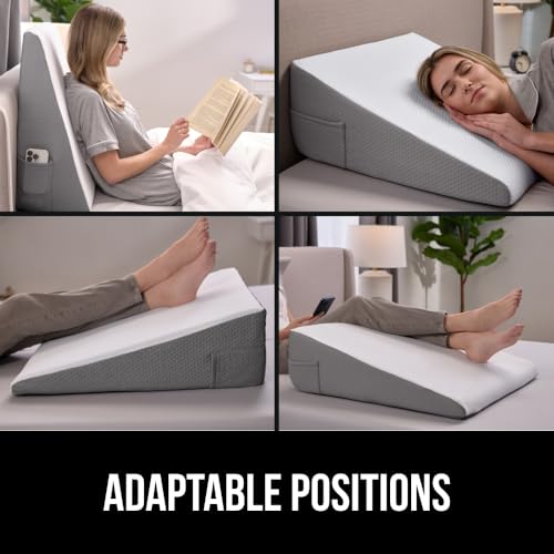 GORILLA GRIP Bed Wedge Ergonomic Sleeping Pillow, Soft Dual Layer Memory Foam, Stay in Place Dots, Breathable, Headboard Triangle Sleep Support for Reading Acid Reflux Anti Snoring, 10in White Gray