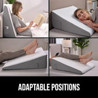 GORILLA GRIP Bed Wedge Ergonomic Sleeping Pillow, Soft Dual Layer Memory Foam, Stay in Place Dots, Breathable, Headboard Triangle Sleep Support for Reading Acid Reflux Anti Snoring, 10in White Gray