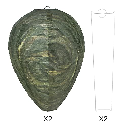 2 Pack Wasp Nest Decoy Waterproof Hanging Wasps Deterrent Fake Wasp Repellent for Hornets Wasps Yellow Jackets Outdoor,Garden,Yard