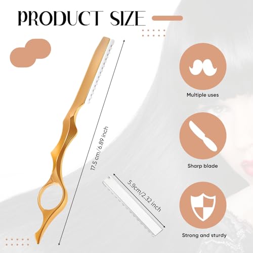 Mudder 11 Pieces Hair Styling Razor Hair Thinning Comb Texturizing Cutting Razor Comb with Replacement Stainless Steel Razors for Salon Home Use(Gold)
