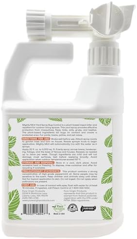 Mighty Mint 32oz Peppermint Bug Control Natural Lawn Yard Spray for Fleas, Ticks, Mosquitos, Ants, and Other Insects