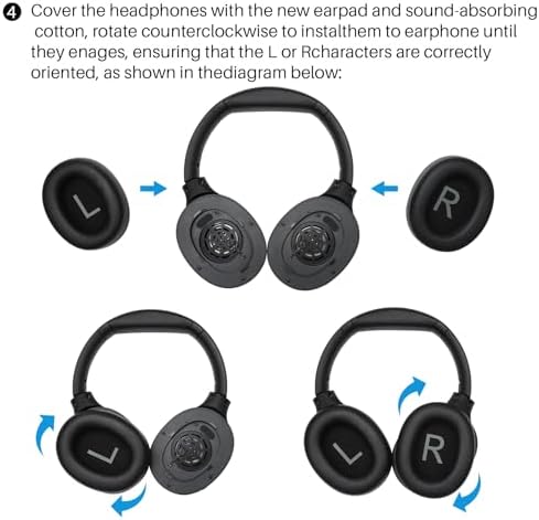 TOZO HT2 Hybrid Active Noise Cancelling Headphones, Wireless Over Ear Bluetooth Headphones, HT2 Replacement Ear Pads Black