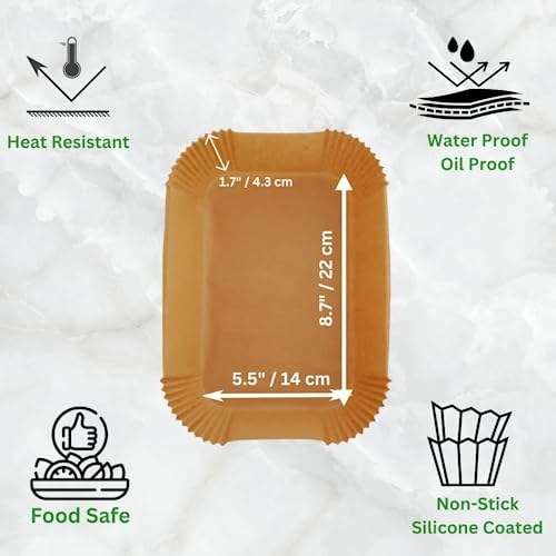 Disposable Air Fryer Parchment Paper Liners for Ninja DZ201 Dual AirFryer, Food Safe Waterproof Oilproof for Power XL, Ninja Foodi Air Fryer Accessories, Rectangle 100 Pcs