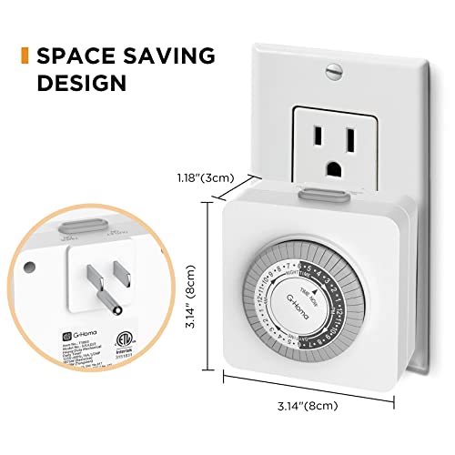 G-Homa Timer Outlet Electric Indoor with 2 Grounded Outlet,Plug-in 24-Hour Mechanical Timers,Daily On/Off Cycle,Energy Saving for Lamps, Seasonal, Christmas Lights and Holiday Decorations (2 Pack)