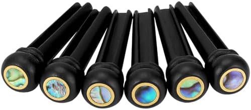 Blisstime 6pcs Ebony Guitar Pins Inlaid Abalone Dot Acoustic Guitar Replacement Parts