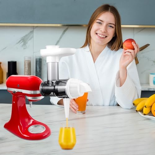Masticating Juicer Attachment for Kitchen aid Stand Mixers, Masticating Juicer Accessories,Slow Juicer Attachment for All Models Kitchenaid Juicer Mixers and Cuisinart (White)