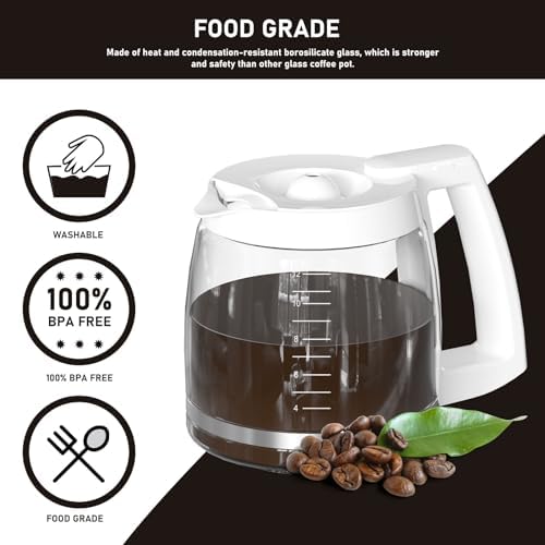 12-Cup Coffee Pot Replacement Compatible with Cuisinart Coffee Maker Models SS-12, SS-15, SS-16, DCC-1100BK, DCC-1200, DCC-2650, CHW-12P1, DGB-400, DGB-550BK, DGB-550BK1, DGB-625BC and DGB-700BC White