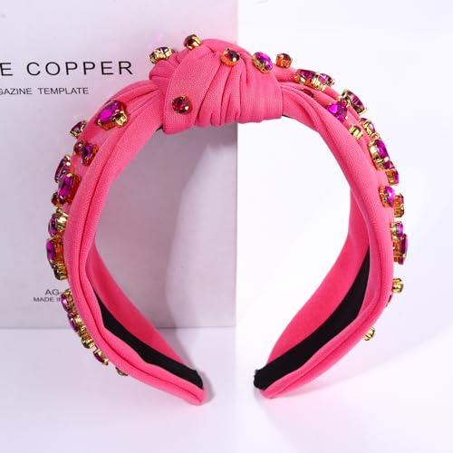 MOLOCH Pink Heart Headband for Women Rhinestone Conversation Love Heart Headbands Crystal Knotted Bejeweled Wide Velvet Fashion Hairband Valentines Day Country Concert Hair Accessories
