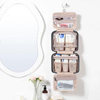 NISHEL Travel Toiletry Bag for women, Portable Hanging Organizer for Travel-Sized Shampoo, Conditioner, Brushes Set, makeup Accessories, Medium Size, Black