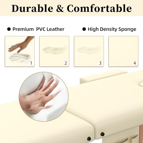 civama Massage Table Massage Bed Portable, 29 LBs Light Weight Foldable Tattoo Facial Care Spa Lash Bed Aluminum Frame with Accessories Carrying Bag, Beige
