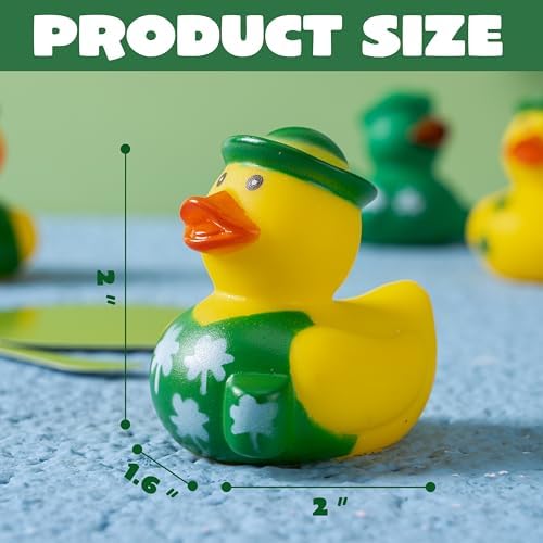 JOYIN 24 Pcs St.Patrick's Day Rubber Ducks, Green Rubber Lucky Ducks with Hats & Shamrock Patterns, Small Kid Bath Toys, St Patrick Gifts for Kids, Party Favors & Decorations