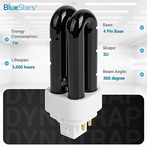 BlueStars Premium Quality 7W 41050 Replacement UV Light Bulbs for Indoor DynaTrap Models DT1050 DT1100 DT1210 DT1250 DT1260-4 Pin Base, 1/2 Acre - Pack of 4