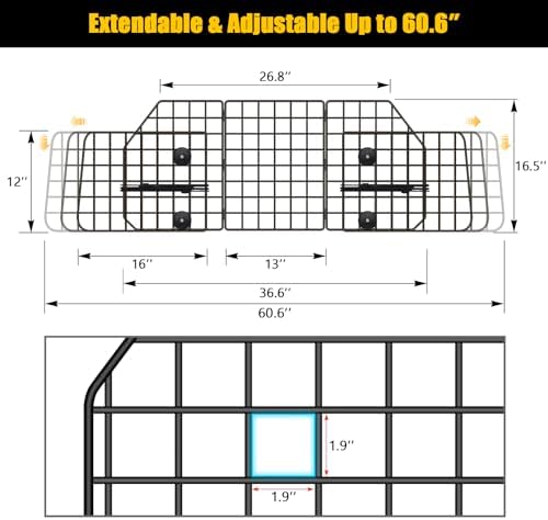 Gtongoko Dog Car Barriers for SUVs, Vehicles, Cars, Trucks, Upgraded Adjustable Heavy-Duty Wire Mesh Pet SUV Barriers Universal-Fit, Car Accessories Safety Travel, 2pcs 51.2In Elastic Ropes Included