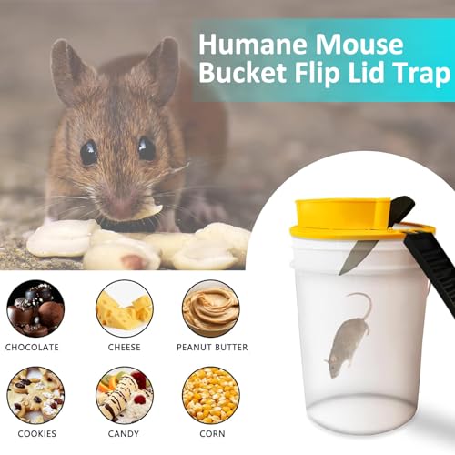 Fximey Mouse Trap Flip Lid Mice Rat Trap, 5 Gallon Bucket Compatible Mouse Catching Traps for Indoor/Outdoor, Automatic Reset Flip Trap Safe Reusable Bucket Lid Rat Traps - 2 Pack