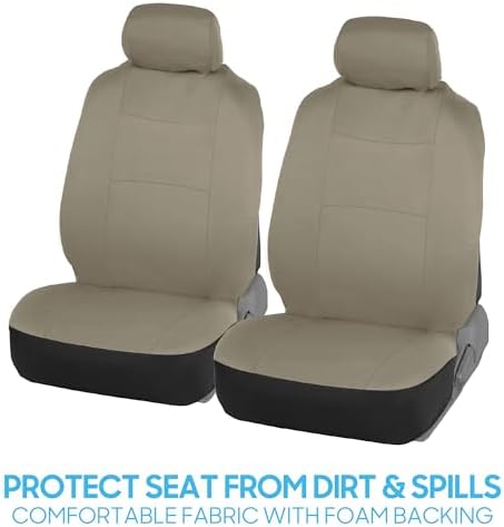 BDK PolyPro Car Seat Covers Full Set in Solid Beige, Front and Rear Split Bench Seat Covers for Cars, Easy to Install Car Seat Cover Set, Car Accessories for Auto Trucks Van SUV - Solid Beige