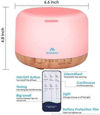 Miserwe 500ml Diffuser with Remote Control Waterless Automatic Shut Off Essential Oil Diffusers with Timing Mode Adjustable Oil Diffuser for Home