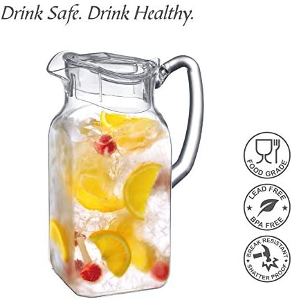 Amazing Abby - Quadly - Plastic Pitcher (64 oz, 2 Quart), Clear Water Pitcher with Lid, Fridge Jug, BPA-Free, Shatter-Proof, Great for Iced Tea, Sangria, Lemonade, Juice, Milk, and More