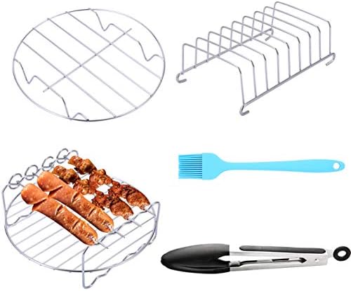 SIK Air Fryer Accessories 5PCS for GoWISE COSORI Philips Ninja Air Fryer, Fit 3.2- 5.8QT Deep Hot Air Fryer with Skewer Rack，Metal Holder, Toast Rack, Oil Brush, Food Tong, Dishwasher Safe BPA Free