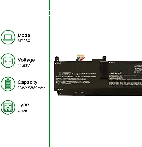 MB06XL Laptop Battery Replacement for Hp ZBook Studio G7 G8 Mobile Workstation Series Notebook L78553-005 L78553-002 HSTNN-IB9E L77973-1C1 Black 11.58V 83Wh 6880mAh