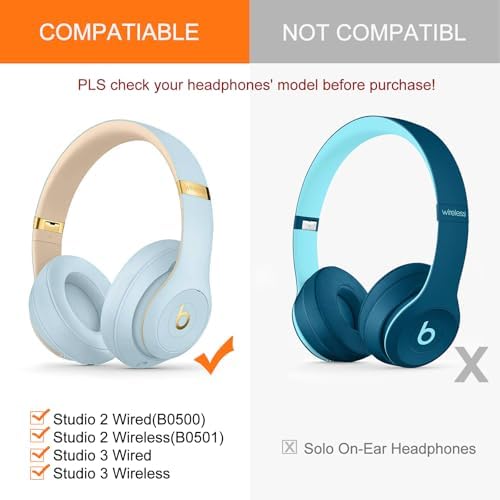 Ear Pads Replacement for Beats Studio 3 - GEVO Earpad Cushions for Beats Studio 2 3 Wired Wireless - Headphone Cover Parts with Strong Adhesive (Crystal Blue)