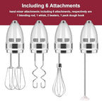 Hand Mixer Attachments Beater, Whisk, Blending Rod and Dough Hooks, Stainless Steel Hand Mixer Accessories Compatible with Kitchenaid Hand Mixers KHM3 KHM5 KHM7 KHM9, Set of 6