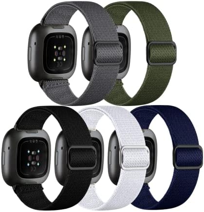 Adorve Compatible with Fitbit Versa 3 Bands/Fitbit Versa 4 Band/Fitbit Sense Bands for Men Women, Adjustable Stretchy Solo Loop Elastic Nylon Sport Strap for Smart Watch Replacement
