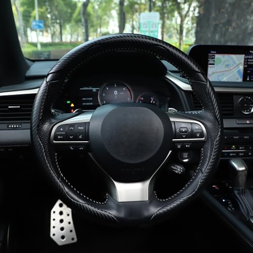 Amiss 3pcs Car Carbon Fiber Anti-Skid Steering Wheel Cover，Segmented Steering Wheel Protector, Butterfly Steering Wheel Cover, Universal 99% Car Wheel Cover Protector, Car Interior Accessories(Black)