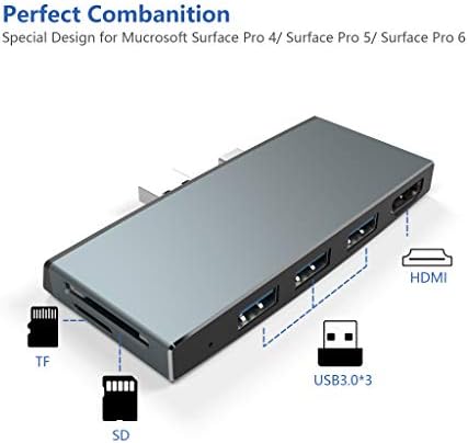 Surface Pro 6/ Pro 5/ Pro 4 Docking Station USB Hub, Surface Pro Docking Station with 4K HDMI, 3X USB3.0 Ports, SD/TF Card Reader, Accessories for Microsoft Surface Pro 4/5/6
