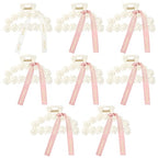 DEEKA Bridesmaid Proposal Gifts 8 Pack Pearl Bridesmaid Hair Claw Clips with Ribbon 3 Inch Hair Clips Bachelorette Party Favors Bridal Party Present Hair Accessories (Half Circle White&Rose Gold)