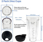 Blender 24 oz Cups with Lids & 6 Fins Female Blade Replacement Parts for Ninja, Extractor Blade for Nutri Ninja Auto iQ BL480D 30 DOB, BL450 69, BL456 70, BL480 70, BL455 30 DOB, BL482 30 DOB